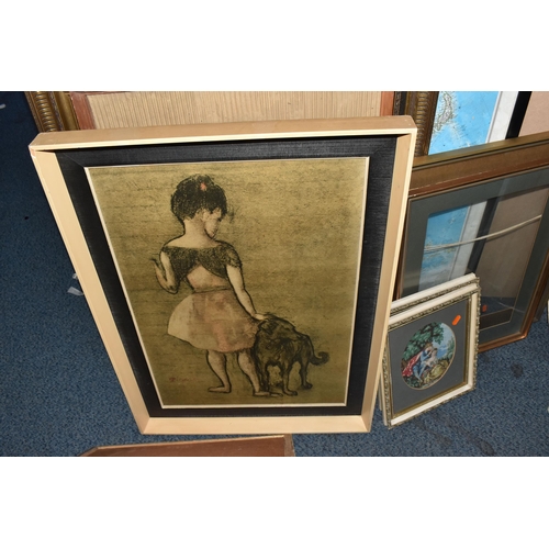 918 - A SMALL QUANTITY OF PICTURES AND PICTURE FRAMES ETC, to include a vintage Picasso print 'Girl and Do... 