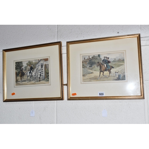 920 - DOROTHY TRAVERS-POPE (1884-1978) TWO GENRE WATERCOLOURS FEATURING FIGURES AND HORSES, the first depi... 