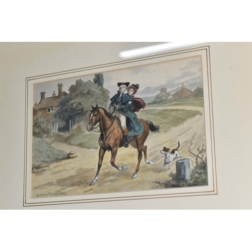 920 - DOROTHY TRAVERS-POPE (1884-1978) TWO GENRE WATERCOLOURS FEATURING FIGURES AND HORSES, the first depi... 