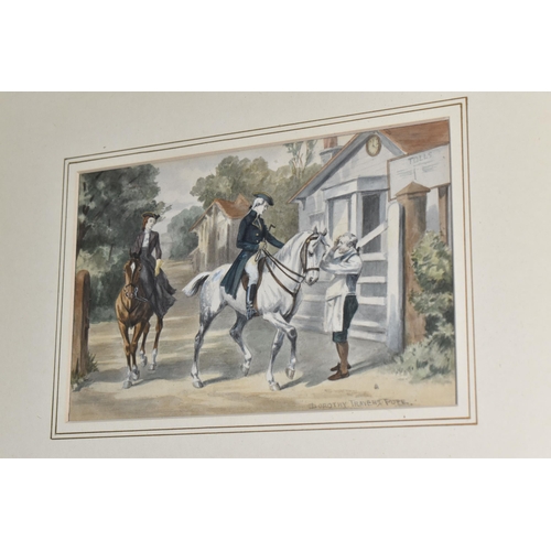 920 - DOROTHY TRAVERS-POPE (1884-1978) TWO GENRE WATERCOLOURS FEATURING FIGURES AND HORSES, the first depi... 