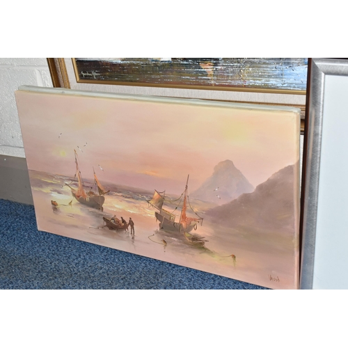 921 - A SMALL QUANTITY OF DECORATIVE PAINTINGS AND PRINTS, to include a Gordon Allen Estuary landscape wit... 