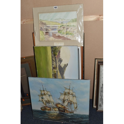 922 - SEVEN 20TH CENTURY OILS AND WATERCOLOURS BY VARIOUS ARTISTS, comprising an indistinctly signed oil o... 