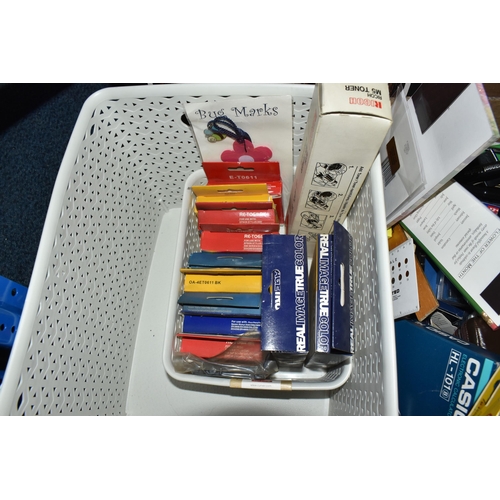 941 - FIVE BOXES AND LOOSE ASSORTED OFFICE SUPPLIES to include ring binders, various paper types, assorted... 