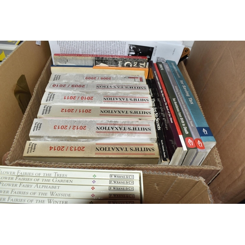 946 - SIX BOXES OF ASSORTED BOOKS, to include ACCA accounting study books, boxed 'Flower Fairies Library' ... 