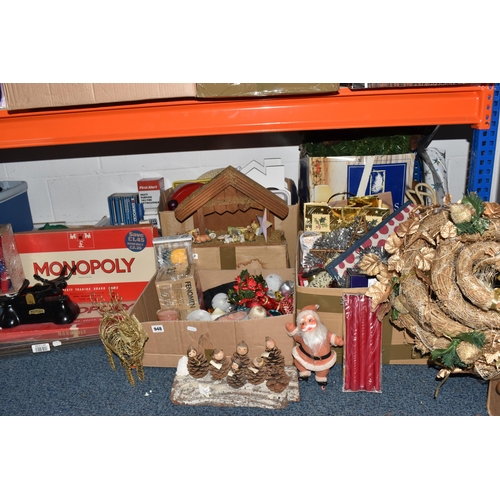 948 - SEVEN BOXES AND LOOSE CHRISTMAS DECORATIONS AND SUNDRY ITEMS, to include a boxed Nativity scene, gar... 