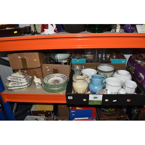 938 - FIVE BOXES AND LOOSE CERAMICS, GLASSWARE AND MISCELLANEOUS ITEMS to include a Coalport 'Country Ware... 