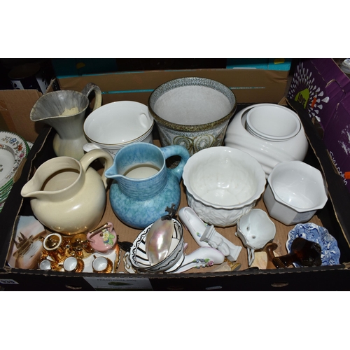 938 - FIVE BOXES AND LOOSE CERAMICS, GLASSWARE AND MISCELLANEOUS ITEMS to include a Coalport 'Country Ware... 