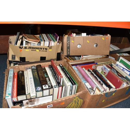 979 - SIX BOXES OF BOOKS, over one hundred books, subjects include gardening, wood turning, woodwork, dres... 