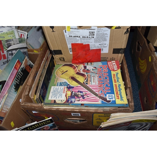 980 - FIVE BOXES OF VINTAGE MAGAZINES, COMICS AND PAPERBACK BOOKS, to include seven Marshall Grover 'Larry... 