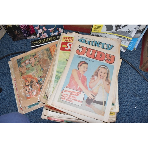 980 - FIVE BOXES OF VINTAGE MAGAZINES, COMICS AND PAPERBACK BOOKS, to include seven Marshall Grover 'Larry... 