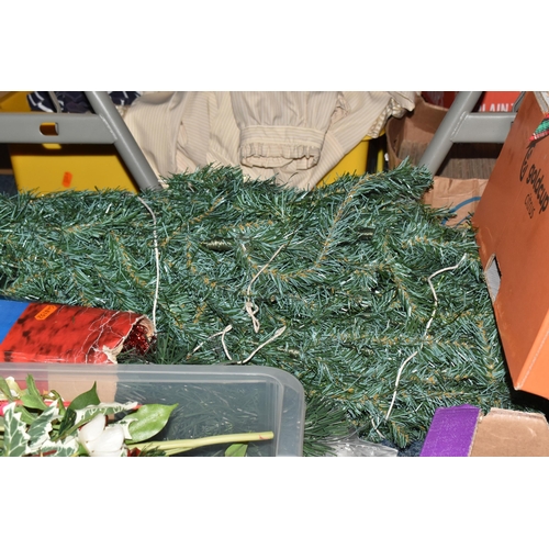 986 - FIVE BOXES AND LOOSE CHRISTMAS DECORATIONS, to include a ceramic Christmas tree, vintage and modern ... 