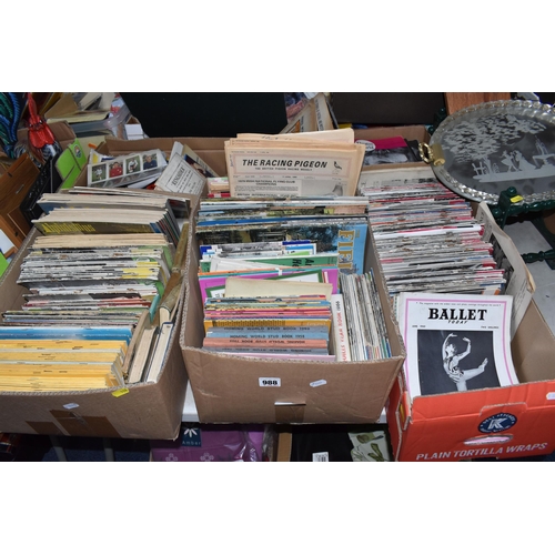 988 - FIVE BOXES OF VINTAGE MAGAZINES to include a large quantity of theatre magazines from the 1950s and ... 