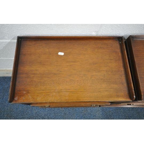 147 - A PAIR OF REPRODUX BEVAN FUNNELL MAHOGANY BEDSIDE CABINETS, with raised back and sides, fitted with ... 