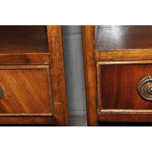 147 - A PAIR OF REPRODUX BEVAN FUNNELL MAHOGANY BEDSIDE CABINETS, with raised back and sides, fitted with ... 