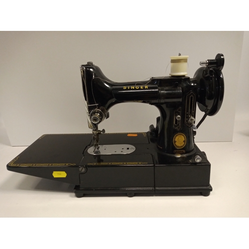 933 - A SINGER MODEL 222K SEWING MACHINE AND TWO VASES to include a cased Singer model '222k' sewing machi... 