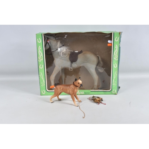 10 - A BOXED PEDIGREE SINDY HORSE, No.12S A4, early issue grey flock horse complete and in fairly good co... 