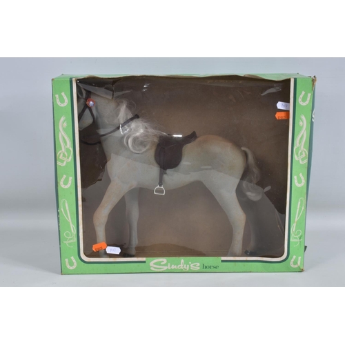 10 - A BOXED PEDIGREE SINDY HORSE, No.12S A4, early issue grey flock horse complete and in fairly good co... 