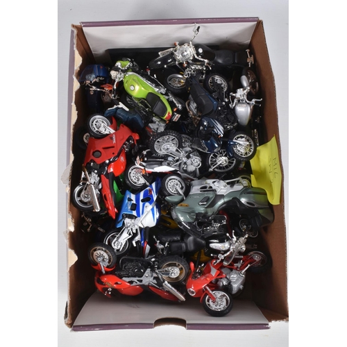 13 - THREE BOXES OF SCALE MODEL MOTORBIKES, DISPLAY STANDS AND FIVE FOLDERS OF HATCHETTE 'MEGA BIKE' COLL... 