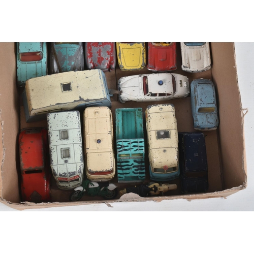 19 - A QUANTITY OF UNBOXED AND ASSORTED PLAYWORN DIECAST CAR AND VAN MODELS, majority are 1950's and 1960... 