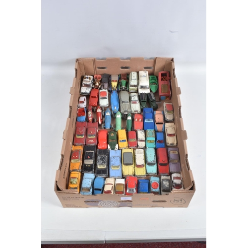 19 - A QUANTITY OF UNBOXED AND ASSORTED PLAYWORN DIECAST CAR AND VAN MODELS, majority are 1950's and 1960... 