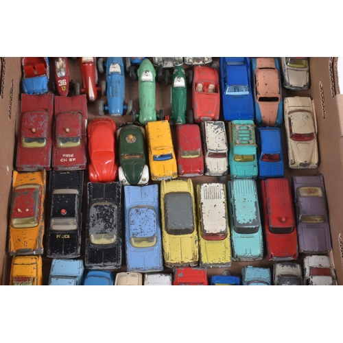 19 - A QUANTITY OF UNBOXED AND ASSORTED PLAYWORN DIECAST CAR AND VAN MODELS, majority are 1950's and 1960... 