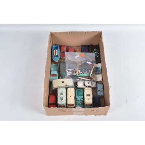 19 - A QUANTITY OF UNBOXED AND ASSORTED PLAYWORN DIECAST CAR AND VAN MODELS, majority are 1950's and 1960... 