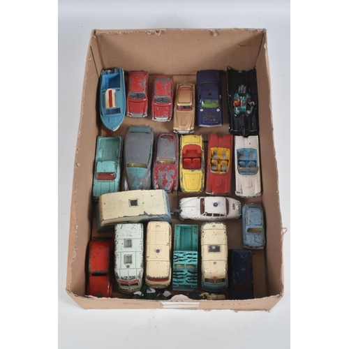 19 - A QUANTITY OF UNBOXED AND ASSORTED PLAYWORN DIECAST CAR AND VAN MODELS, majority are 1950's and 1960... 