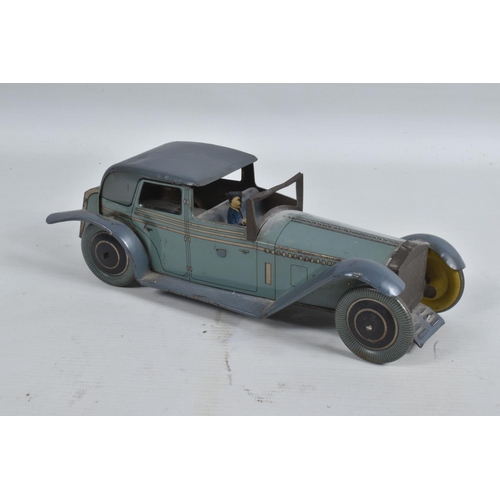 25 - A WELLS TINPLATE CLOCKWORK LIMOUSINE, grey blue body with silver lining, with darker grey wings and ... 