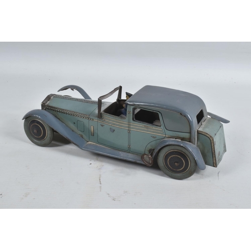 25 - A WELLS TINPLATE CLOCKWORK LIMOUSINE, grey blue body with silver lining, with darker grey wings and ... 