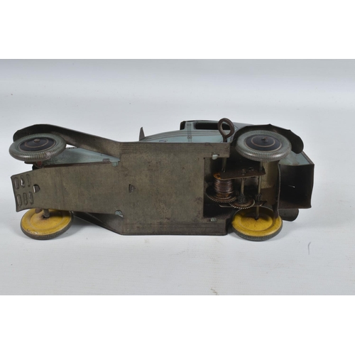 25 - A WELLS TINPLATE CLOCKWORK LIMOUSINE, grey blue body with silver lining, with darker grey wings and ... 