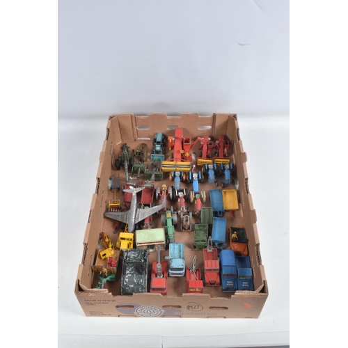 28 - A QUANTITY OF UNBOXED AND ASSORTED PLAYWORN DIECAST VEHICLES, majority are lorries/trucks and agricu... 