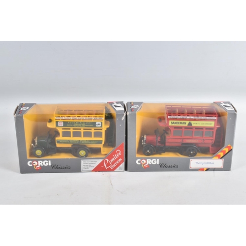 44 - THIRTEEN BOXED CORGI CLASSICS DIECAST MODEL BUSES, to include eleven Bedford Type OB Coaches, three ... 