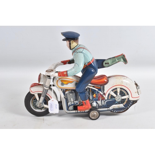 52 - AN UNBOXED MODERN TOYS (JAPAN) BATTERY OPERATED TINPLATE POLICE MOTORBIKE, not tested, appears compl... 