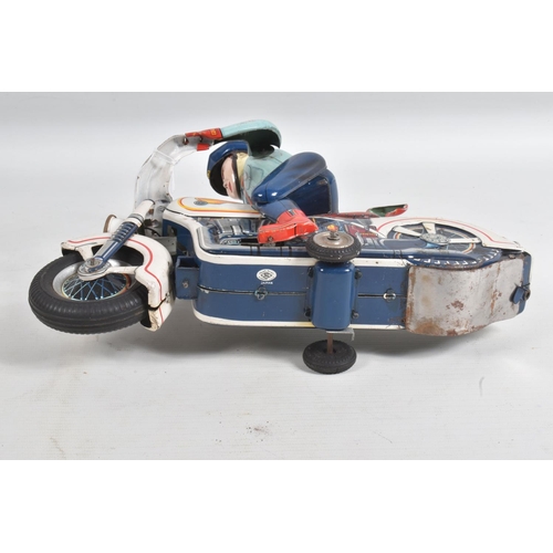 52 - AN UNBOXED MODERN TOYS (JAPAN) BATTERY OPERATED TINPLATE POLICE MOTORBIKE, not tested, appears compl... 