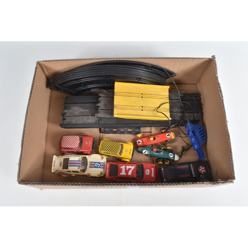 55 - A QUANTITY OF UNBOXED AND ASSORTED PLAYWORN SCALEXTRIC ITEMS, various cars to include 2 x Mini 1275G... 