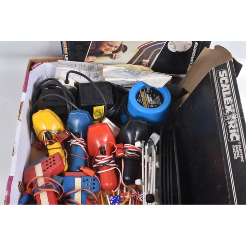 55 - A QUANTITY OF UNBOXED AND ASSORTED PLAYWORN SCALEXTRIC ITEMS, various cars to include 2 x Mini 1275G... 