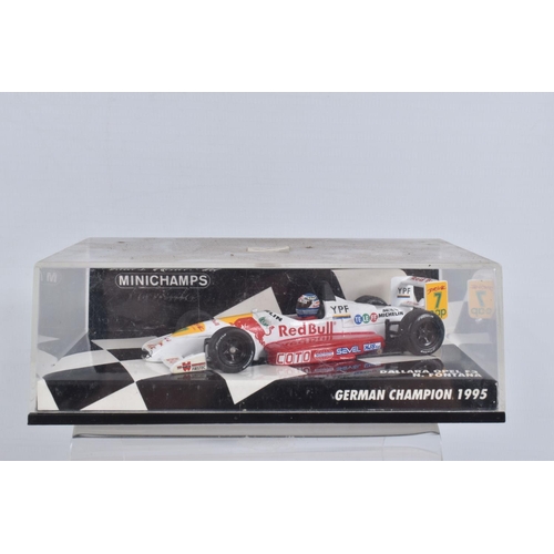 64 - A QUANTITY OF BOXED PAUL'S MODEL ART MINICHAMPS AND MICROCHAMPS FORMULA 1 RACING CAR MODELS, 2 X 1/4... 