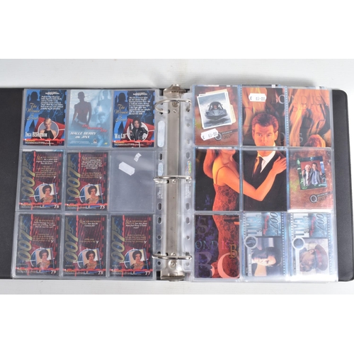 93 - A COLLECTION OF JAMES BOND 007 TRADING CARDS,  to include a binder with cards housed in plastic fold... 