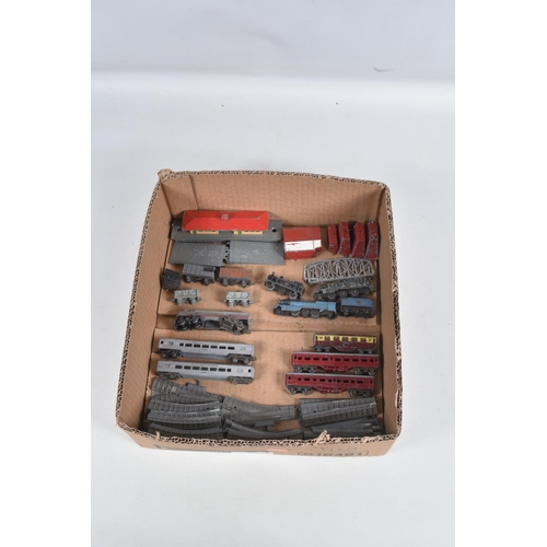 131 - A COLLECTION OF UNBOXED AND ASSORTED PLAYWORN LONE STAR OOO N GAUGE PUSH ALONG RAILWAY ITEMS, assort... 