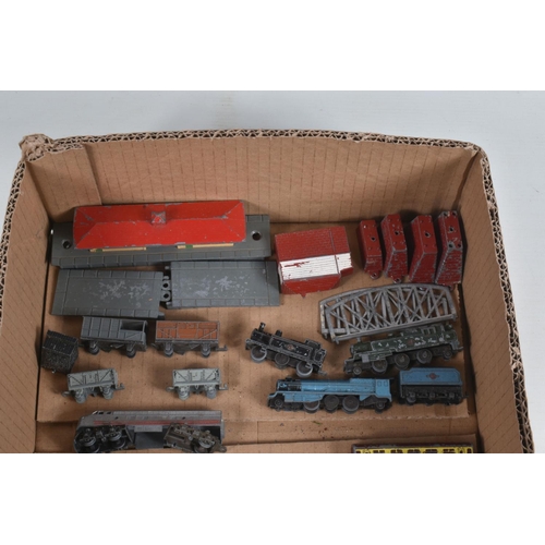 131 - A COLLECTION OF UNBOXED AND ASSORTED PLAYWORN LONE STAR OOO N GAUGE PUSH ALONG RAILWAY ITEMS, assort... 