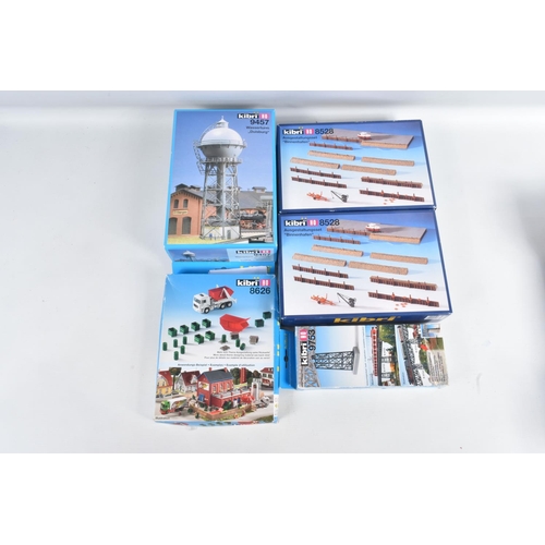 135 - A QUANTITY OF BOXED UNBUILT KIBRI HO SCALE PLASTIC LINESIDE BUILDINGS, STRUCTURES AND ACCESSORY KITS... 