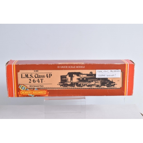 154 - THREE BOXED HORNBY OO GAUGE LOCOMOTIVES, some in incorrect boxes, comprising LMS 2345 2-6-4 in red l... 