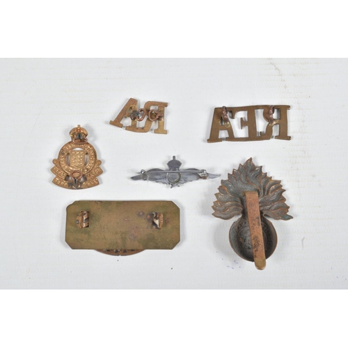 236 - ATTRIBUTED WWII MEDAL GROUP, & OTHER INSIGNIA, a War & Defence Medal pair together with RAF Cap badg... 