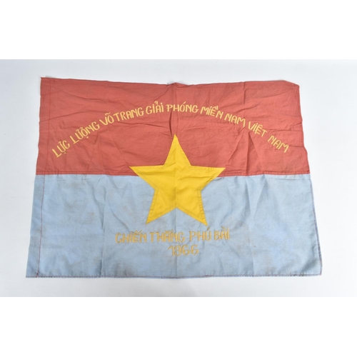 261 - THREE BATTLE FLAGS FROM THE VIETNAM WAR ERA(Viet cong) 2 are approx 90x60cm size dated 1968 possibly... 