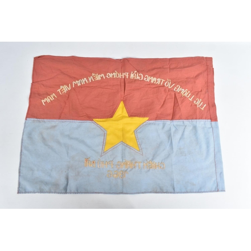 261 - THREE BATTLE FLAGS FROM THE VIETNAM WAR ERA(Viet cong) 2 are approx 90x60cm size dated 1968 possibly... 