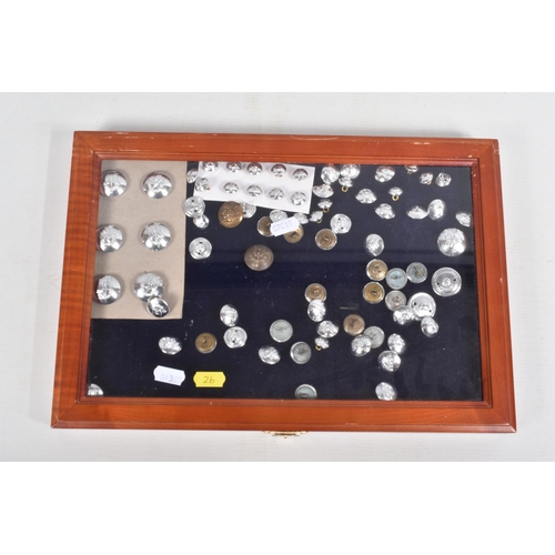 269 - SMALL GLAZED AND WOODEN FRAME containing various S.A.S. Metal Uniform buttons, both large and small,... 