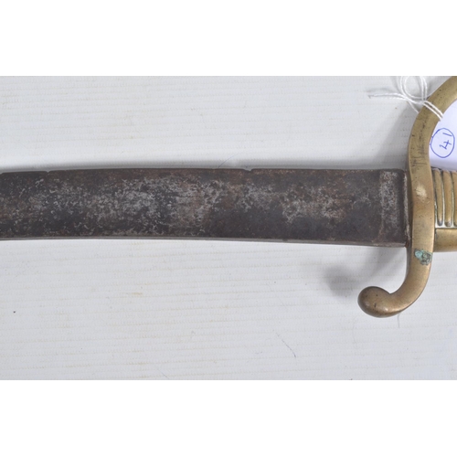 274 - A 19TH CENTURY FRENCH INFANTRY SWORD / BRIQUET, with brass handle, indistinctly stamped, blade lengt... 