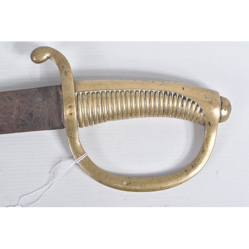 274 - A 19TH CENTURY FRENCH INFANTRY SWORD / BRIQUET, with brass handle, indistinctly stamped, blade lengt... 