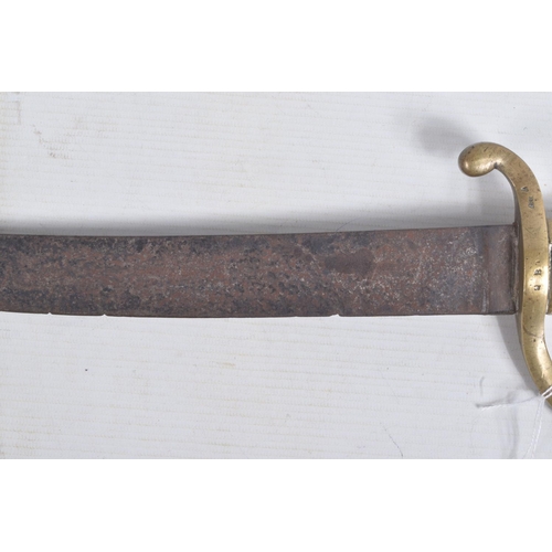 274 - A 19TH CENTURY FRENCH INFANTRY SWORD / BRIQUET, with brass handle, indistinctly stamped, blade lengt... 