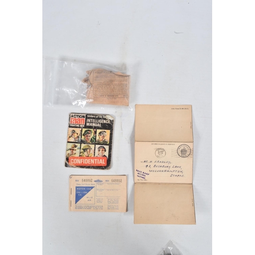 287 - A BOXED WWII PAIR OF MEDALS WITH SERVICE BOOK, RATION BOOK AND LETTER etc, the boxed medals, letter ... 